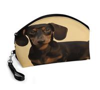 BTCOWZRV A Cute Dachshund Curved Makeup Bag, Large Capacity PU Leather Cosmetic Bag, Portable Zipper Toiletry Bags for Women