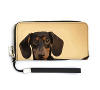 BTCOWZRV A Cute Dachshund PU Leather Clutch Wallet for Women, Large Capacity Wristlet Wallet with Zip & Removable Hand Strap