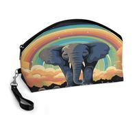 BTCOWZRV A Cute Elephant on A Rainbow Background Curved Makeup Bag, Large Capacity PU Leather Cosmetic Bag, Portable Zipper Toiletry Bags for Women
