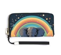 BTCOWZRV A Cute Elephant on A Rainbow Background PU Leather Clutch Wallet for Women, Large Capacity Wristlet Wallet with Zip & Removable Hand Strap