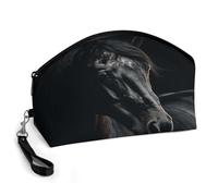 BTCOWZRV A Dark Horse Curved Makeup Bag, Large Capacity PU Leather Cosmetic Bag, Portable Zipper Toiletry Bags for Women