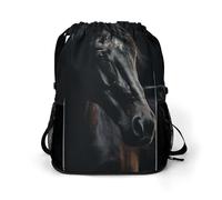 BTCOWZRV A Dark Horse Drawstring Backpack, Sports Gym Bag with Bottom Pocket And Mesh Pockets, String Bag for Men Women