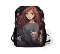 BTCOWZRV A Girl Who Loves Cats Drawstring Backpack, Sports Gym Bag with Bottom Pocket And Mesh Pockets, String Bag for Men Women