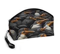 BTCOWZRV A Group of Penguins Curved Makeup Bag, Large Capacity PU Leather Cosmetic Bag, Portable Zipper Toiletry Bags for Women