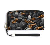 BTCOWZRV A Group of Penguins PU Leather Clutch Wallet for Women, Large Capacity Wristlet Wallet with Zip & Removable Hand Strap