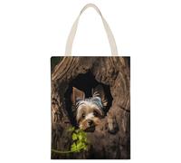 BTCOWZRV A Little Yorkshire Terrier Nestled in A Tree Hole Canvas Tote Bag, Reusable Grocery Bags with Long Handles, Easy to Carry for Gift Shopping Work