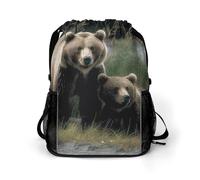 BTCOWZRV A Mother And A Cub Bears Drawstring Backpack, Sports Gym Bag with Bottom Pocket And Mesh Pockets, String Bag for Men Women
