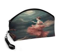 BTCOWZRV A Night of Miracles And Magic Curved Makeup Bag, Large Capacity PU Leather Cosmetic Bag, Portable Zipper Toiletry Bags for Women