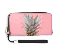 BTCOWZRV A Pineapple PU Leather Clutch Wallet for Women, Large Capacity Wristlet Wallet with Zip & Removable Hand Strap