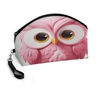 BTCOWZRV A Pink Owl Curved Makeup Bag, Large Capacity PU Leather Cosmetic Bag, Portable Zipper Toiletry Bags for Women