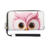 BTCOWZRV A Pink Owl PU Leather Clutch Wallet for Women, Large Capacity Wristlet Wallet with Zip & Removable Hand Strap