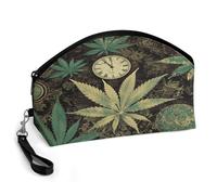 BTCOWZRV A Puff in Time Weed Marijuana Curved Makeup Bag, Large Capacity PU Leather Cosmetic Bag, Portable Zipper Toiletry Bags for Women