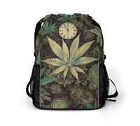 BTCOWZRV A Puff in Time Weed Marijuana Drawstring Backpack, Sports Gym Bag with Bottom Pocket And Mesh Pockets, String Bag for Men Women