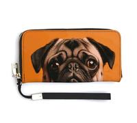BTCOWZRV A Pug PU Leather Clutch Wallet for Women, Large Capacity Wristlet Wallet with Zip & Removable Hand Strap