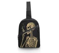 BTCOWZRV A Skeleton with Burning Cigarette Foldable Sling Bag for Men & Women, Chest Bag Daypack Fanny Pack Crossbody for Travel Work Sport