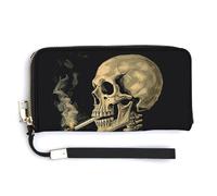BTCOWZRV A Skeleton with Burning Cigarette PU Leather Clutch Wallet for Women, Large Capacity Wristlet Wallet with Zip & Removable Hand Strap