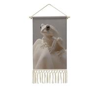 BTCOWZRV A Small Reed Frog Vertical Tapestry Wall Hanging with Tassels | Cotton Linen Wall Tapestry Wall Hanging Tapestry with Wooden Rod & Rope for Bedroom Living Room Home Decoration 10 x19.6 Inch