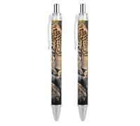 BTCOWZRV African Leopard Ballpoint Pens 2 PCS - 0.5mm Retractable Gel Pens with Comfortable Grip, No Bleed Black Ink, Personalized Ball Point Pen Smooth Writing Pens Gift for Men Women