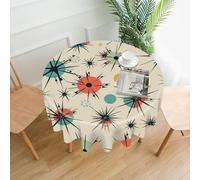 BTCOWZRV Atomic Stars Retro Pattern Round Tablecloths Decorative Fabric Table Cover Cloth Washable Circle Tablecloths Country-Style Folding Table Cloths for Dinning Cafe Party 60"