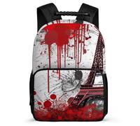 BTCOWZRV Backpack 16 Inch Travel Laptop Backpack for Men Women Red Eiffel Tower Splash Pattern Casual Daypack Adjustable Computer Bag, Black, 40x28x16cm, Travel Backpacks