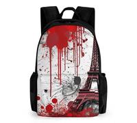 BTCOWZRV Backpack Travel Laptop Backpack for Men Women Red Eiffel Tower Splash Pattern Casual Daypack Adjustable Lightweight Computer Bag, White, 42x30.5cm, Travel Backpacks