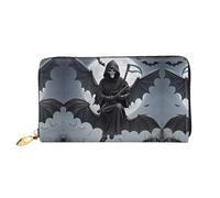 BTCOWZRV Bat Death Moon Leather Wallet for Women Long Coin Purse Ultra Slim Credit Cards Holder Bifold Clutch