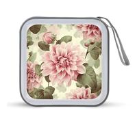 BTCOWZRV Beautiful Vintage Pink Flower CD Case Holder 40 Capacity DVD Case Wallet Portable Hard Plastic Disc Cases Storage Binder Large Storage Disc Wallet Bag with Zippers for Car Home Office Travel
