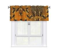BTCOWZRV Bees on hive Curtain Valance for Windows,Kitchen Window Curtains Blackout Drapes Window Treatments Decorative Rod Pocket Short Curtain for Living Room Bedroom,54" W x 18" L