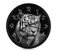 BTCOWZRV Black and White Tiger Wall Clock 10 Inch Silent Non-Ticking Numbers Clock Decorative Battery Operated Wall Clocks Modern Wall Clock Round Wall Clocks for Living Room Kitchen Office Bedroom
