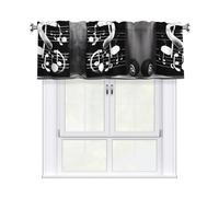 BTCOWZRV Black White Music Note Curtain Valance for Windows,Kitchen Window Curtains Blackout Drapes Window Treatments Decorative Rod Pocket Short Curtain for Living Room Bedroom,54" W x 18" L