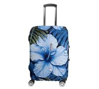BTCOWZRV Blue Flower Tropical Travel Luggage Cover Dustproof Suitcase Cover Luggage Covers For Suitcase Thicken Elastic Suitcase Protector Washable Baggage Covers Fit 19-32 Inch Luggage, White, XL
