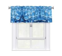 BTCOWZRV Blue ice Cube Background Curtain Valance for Windows,Kitchen Window Curtains Blackout Drapes Window Treatments Decorative Rod Pocket Short Curtain for Living Room Bedroom,54" W x 18" L