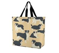 BTCOWZRV Border Collie Pattern Tote Bag Grocery Shopping Bags Shoulder Bag