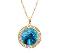 BTCOWZRV Bright Aqua Blue Turquoise Necklace Elegant Coin Pendant Necklace for Women Men Circle Disk Dainty Necklaces Fashion Chain Pendant Round Charm Necklaces Jewelry, One Size, Metal, No Gemstone