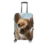 BTCOWZRV Brown Chihuahua Angel Wings Travel Luggage Cover Dustproof Suitcase Cover Luggage Covers For Suitcase Thicken Elastic Suitcase Protector Washable Baggage Covers Fit 19-32 Inch Luggage, White,