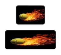 BTCOWZRV Burning Tennis Pictures Kitchen Mats Kitchen Rugs Standing Mat | Anti-pilling Flannel Floor Mat with Non Slip Bottom Washable Absorbent Kitchen Mat for Home Sink Laundry 17"x47"+16"x24"