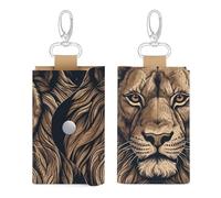 BTCOWZRV Cartoon Lion Leather Key Case Car Key Holder Bag 6 Hooks Key Chain Card Holder Wallet for Men Women, Cartoon Lion, One size