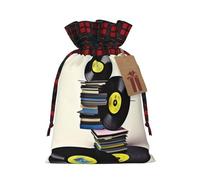 BTCOWZRV Christmas Drawstring Gift Bags Vinyl Records And Tapes Printed Reusable Gift Bags Gift Wrap Bags Small Storage Bag For Christmas Thanksgiving Party