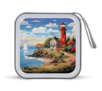 BTCOWZRV Coastal Lighthouse CD Case Holder 40 Capacity DVD Case Wallet Portable Hard Plastic Disc Cases Storage Binder Large Storage Disc Wallet Bag with Zippers for Car Home Office Travel