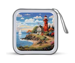 BTCOWZRV Coastal Lighthouse CD Case Holder 40 Capacity DVD Case Wallet Portable Hard Plastic Disc Cases Storage Binder Large Storage Disc Wallet Bag with Zippers for Car Home Office Travel