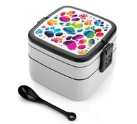 BTCOWZRV Colorful Dog Paw Print Bento Box with Compartments Double Layer Bento Lunch Box with Spoon And Handle All-in-One Adult Lunchbox Leakproof Lunch Container for Work Picnic Travel