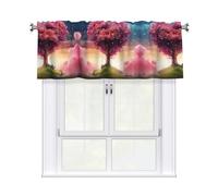 BTCOWZRV Colorful Pink Heart Tree Curtain Valance for Windows,Kitchen Window Curtains Blackout Drapes Window Treatments Decorative Rod Pocket Short Curtain for Living Room Bedroom,54" W x 18" L