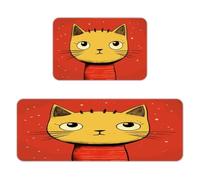 BTCOWZRV Cute Cat Icon Kitchen Mats Kitchen Rugs Standing Mat | Anti-pilling Flannel Floor Mat with Non Slip Bottom Washable Absorbent Kitchen Mat for Home Sink Laundry 17"x47"+16"x24"