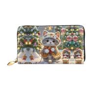 BTCOWZRV Cute Cat Sing Christmas Carols Leather Wallet for Women Long Coin Purse Ultra Slim Credit Cards Holder Bifold Clutch