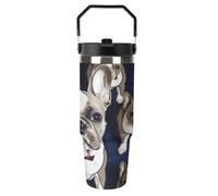 BTCOWZRV Cute French Bulldog Flip Straw Insulated Tumbler with Handle 30oz