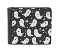 BTCOWZRV Cute Ghost Halloween Pattern Slim Wallets for Men Bifold Wallet