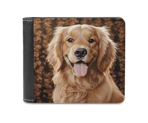 BTCOWZRV Cute Golden Retriever Leather Wallet for Men Extra Capacity Bifold Wallet Slim Front Pocket Wallets Cash Pocket Credit Card Holder
