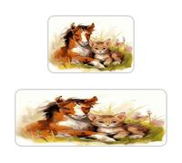 BTCOWZRV Cute Horse and Cat Kitchen Mats Kitchen Rugs Standing Mat | Anti-pilling Flannel Floor Mat with Non Slip Bottom Washable Absorbent Kitchen Mat for Home Sink Laundry 17"x47"+16"x24"