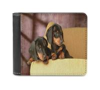 BTCOWZRV Cute Two Dachshund Dog Leather Wallet for Men Extra Capacity Bifold Wallet Slim Front Pocket Wallets Cash Pocket Credit Card Holder