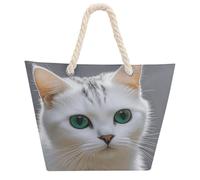 BTCOWZRV Cute White Cat Tote Bag Grocery Bags Shoulder Bag